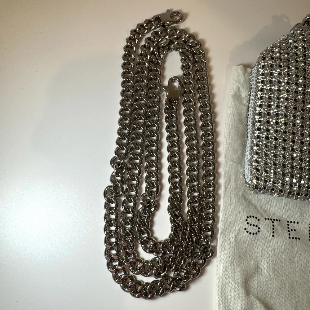 NWT Stella McCartney Crystal Rhinestone Soft Clutch W Silver Chain Crossbody